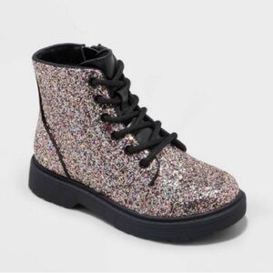 EUC Art Show Silver Glitter Combat Boots Girls 4